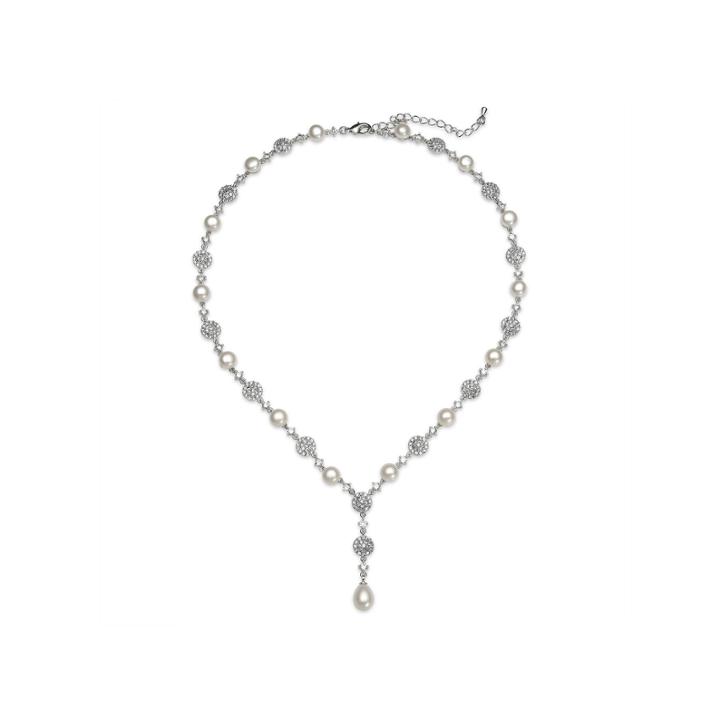 Cultured Freshwater Pearl And Cubic Zirconia Bridal Necklace