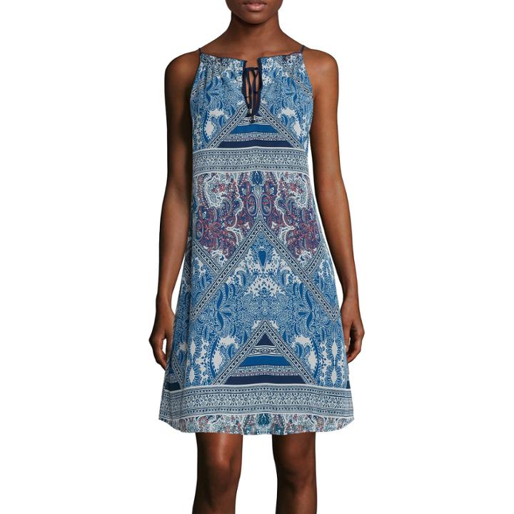 Speechless Sleeveless Tie-front Print A-line Dress