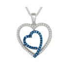 1/2 Ct. T.w. White And Color-enhanced Blue Diamond Double Heart Pendant Necklace