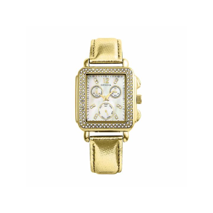 Geneva Womens Gold Tone Strap Watch-pt1820gdgd