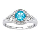 Womens Diamond Accent Blue Topaz Blue Sterling Silver Halo Ring