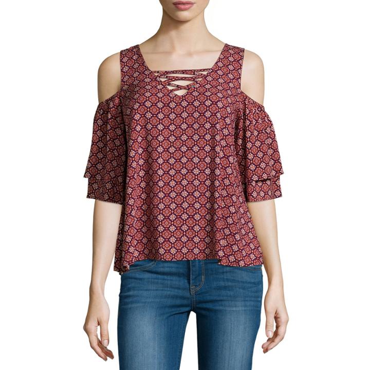 Arizona Short-sleeve Cold-shoulder Top - Juniors