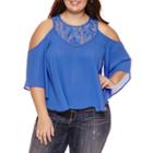 Decree Cold Shoulder Lace Inset Top - Juniors Plus