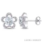 Laura Ashley Diamond Accent Round Blue Aquamarine 10k Gold Stud Earrings