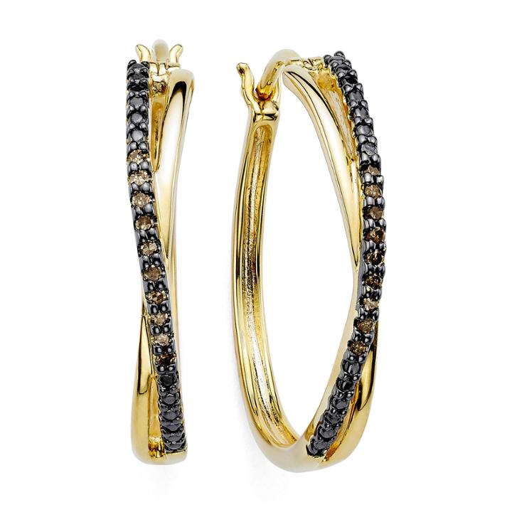 1/10 Ct. T.w. Champagne Diamond 14k Gold Over Silver X Earrings