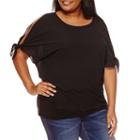 Alyx Short Sleeve Cold Shoulder Laser Cut Blouse-plus