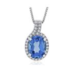 Genuine Blue Topaz And Lab-created White Sapphire Curve Pendant Necklace