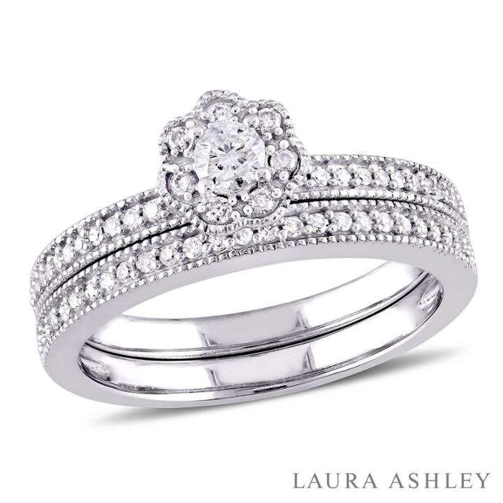 Laura Ashley Womens 3/8 Ct. T.w. Genuine White Diamond 10k Gold Bridal Set
