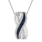 1/10 Ct. T.w. White And Color-enhanced Blue Diamond Crossover Pendant Necklace
