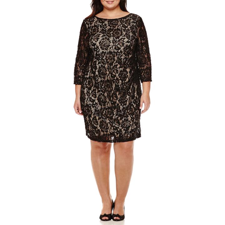 Scarlett 3/4-sleeve Lace Sequin Sheath Dress - Plus