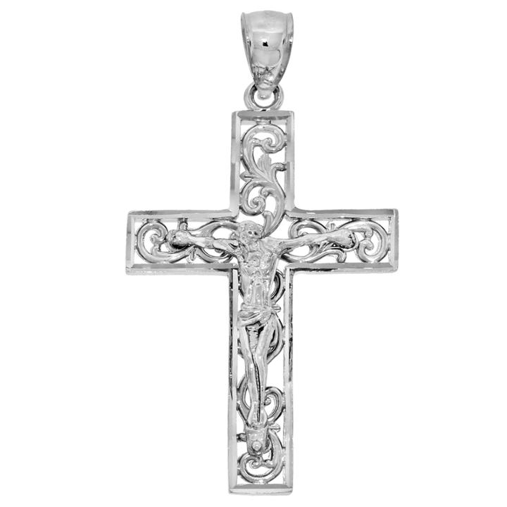 Sterling Silver Diamond-cut Crucifix Charm Pendant