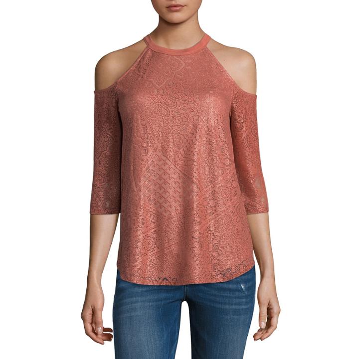 T.d.c 3.4 Sleeve Foil Burnout Cold Shoulder Top