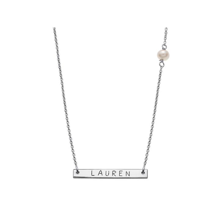 Personalized Sterling Silver Fresh Water Pearl Name Bar Necklace