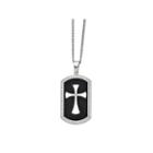 Mens Cubic Zirconia Stainless Steel Black Ip-plated Dog Tag Cross Pendant