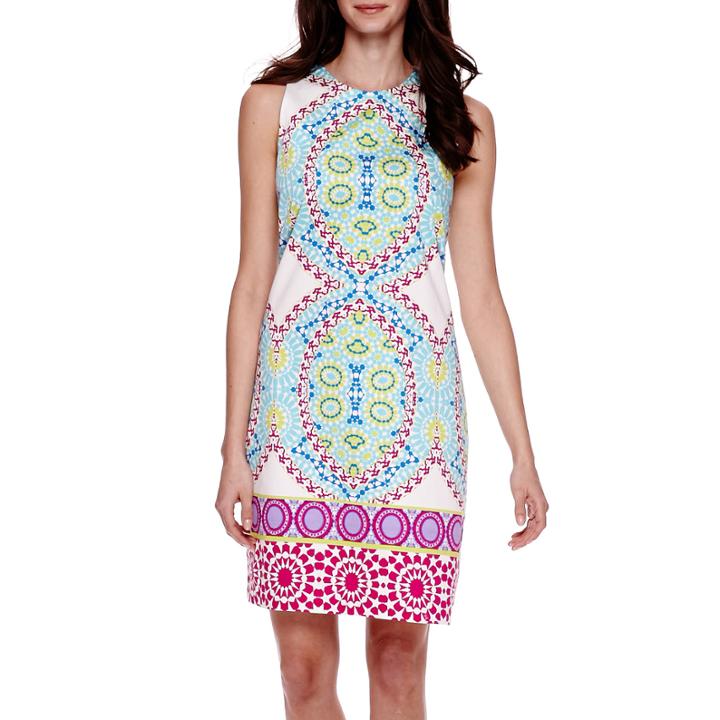 London Style Collection Sleeveless Medallion Print Sheath Dress - Petite