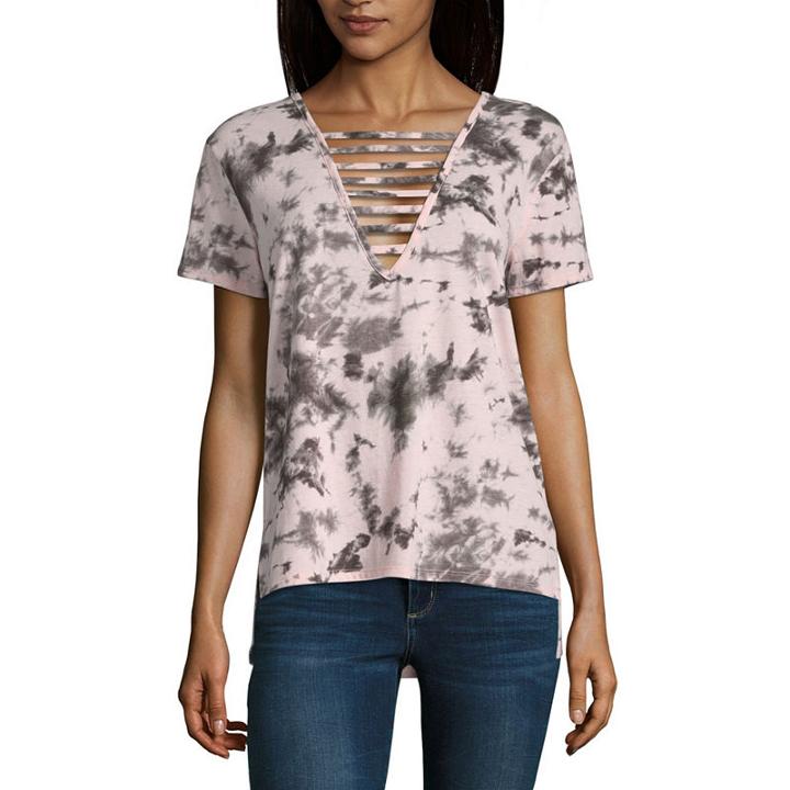 Arizona Short Sleeve V Neck Tie Dye T-shirt-womens Juniors