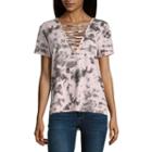 Arizona Short Sleeve V Neck Tie Dye T-shirt-womens Juniors
