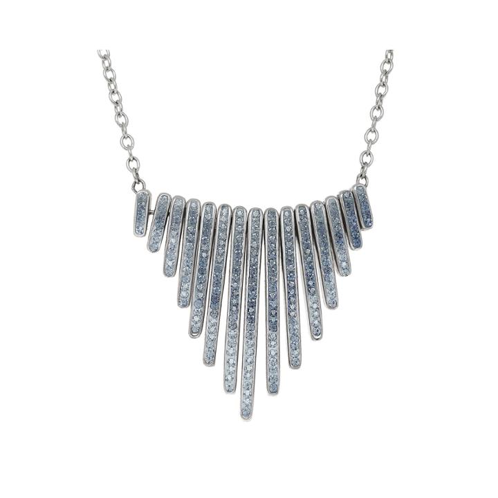 Blue Crystal Sterling Silver Graduating Bar Necklace