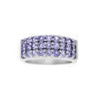 Genuine Purple Tanzanite 3-row Sterling Silver Ring