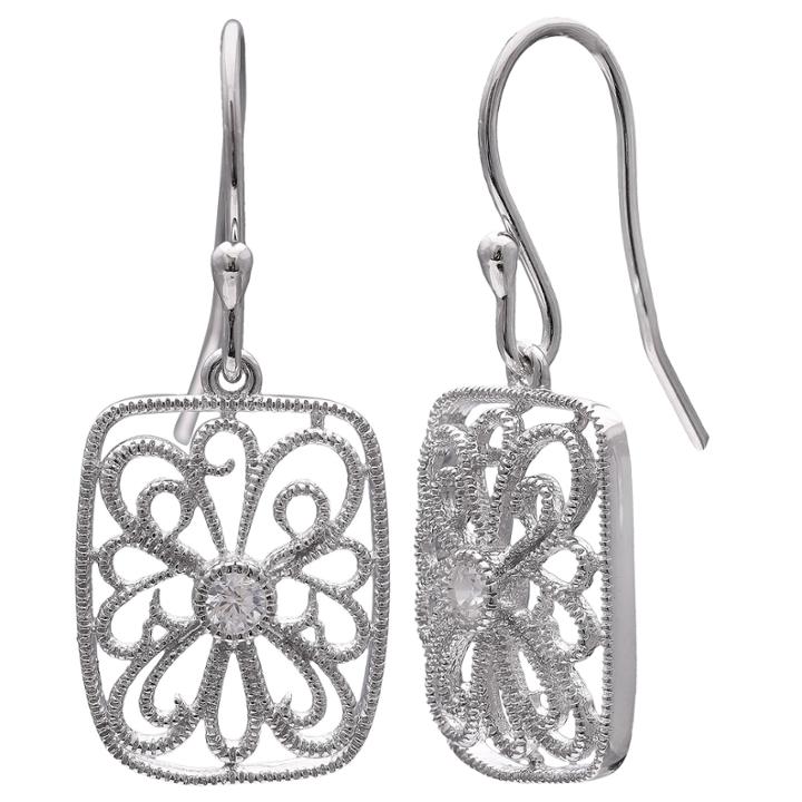 Silver Treasures White Diamond Accent Sterling Silver Drop Earrings