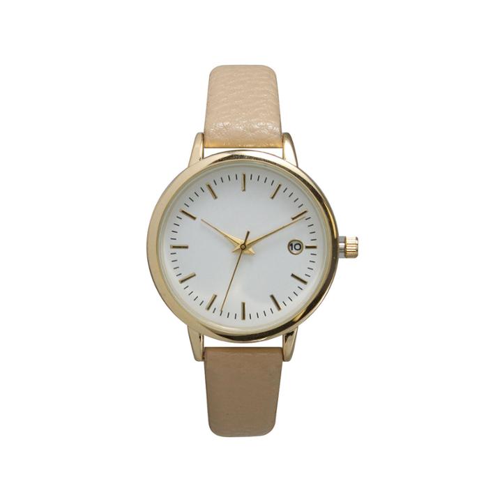 Olivia Pratt Womens Date Display Dial Beige Leather Watch 15421