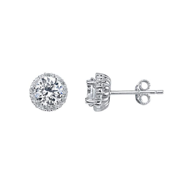 Silver Treasures Round White Sterling Silver Stud Earrings