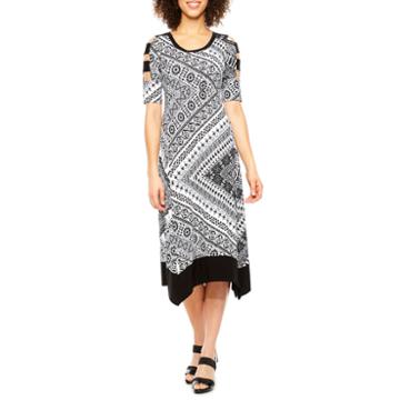 Rabbit Rabbit Rabbit Design Short Banded Sleeve Hanky Hem Dress