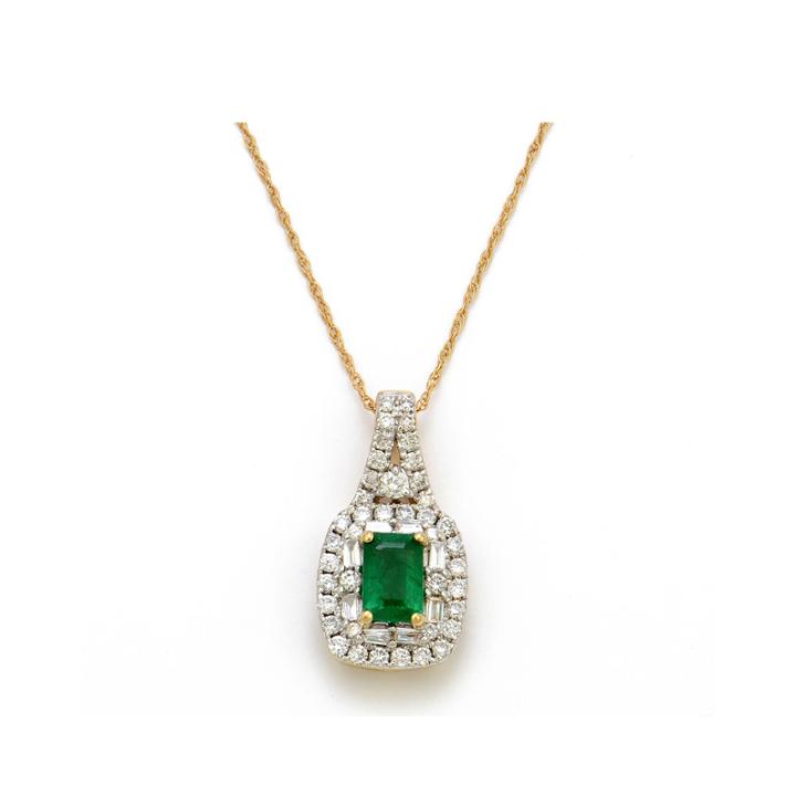 Limited Quantities Genuine Emerald And 1/2 Ct. T.w. Diamond 14k Yellow Gold Pendant Necklace