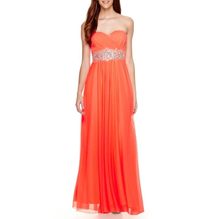 My Michelle Strapless Sunburst Embellished-waist Long Dress