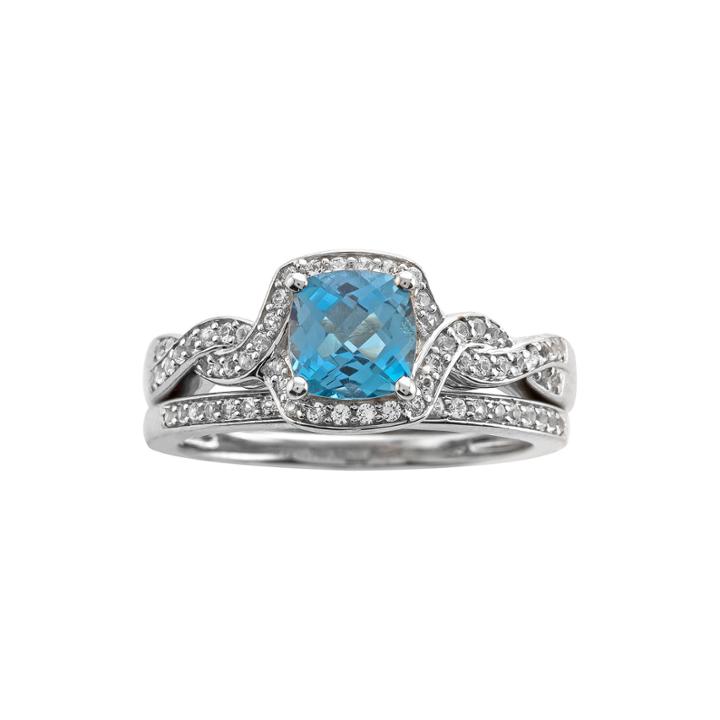 Genuine Blue Topaz And 1/3 Ct. T.w. Diamond 10k White Gold Ring Set