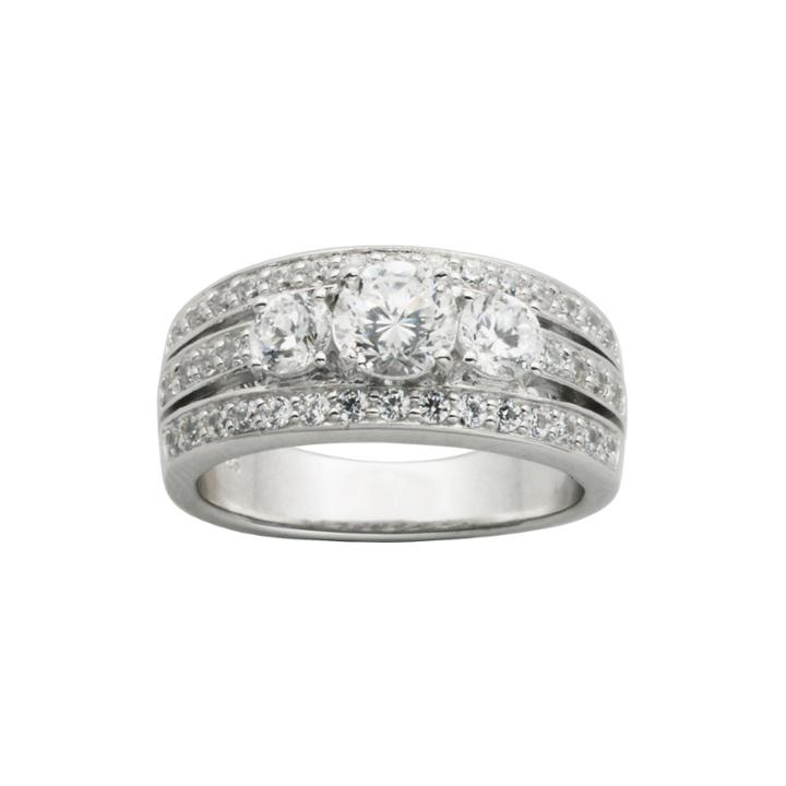 Diamonart Cubic Zirconia Sterling Silver 3-stone Wedding Band