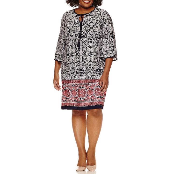 Studio 1 3/4 Sleeve Medallion Sheath Dress-plus