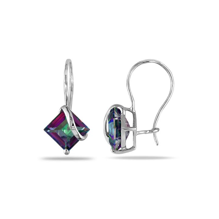 Square Genuine Green Topaz 10k White Gold Earrings