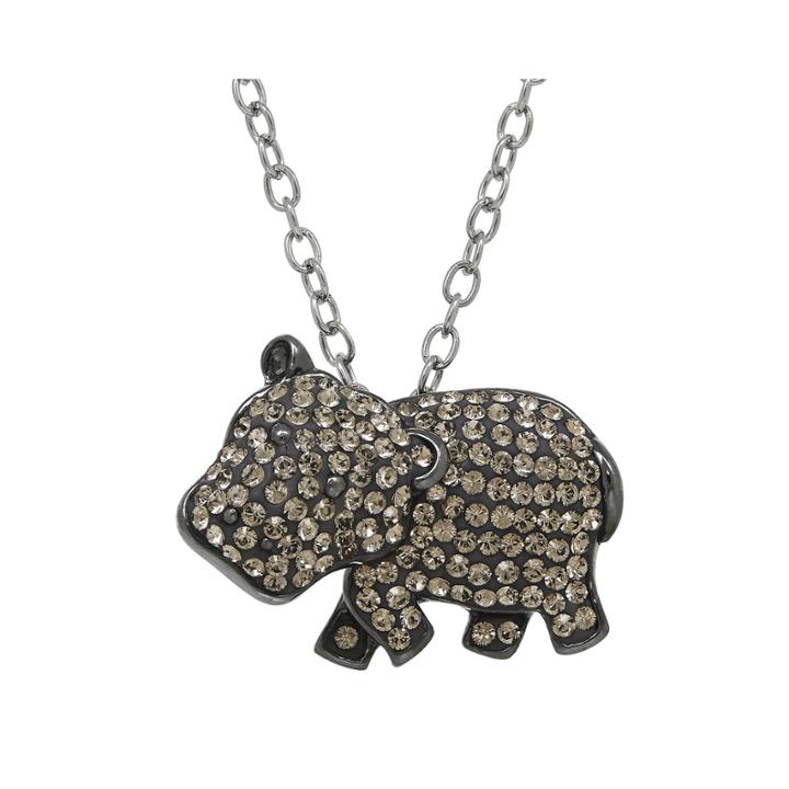 Animal Planet™ Crystal Sterling Silver Hippopotamus Pendant Necklace