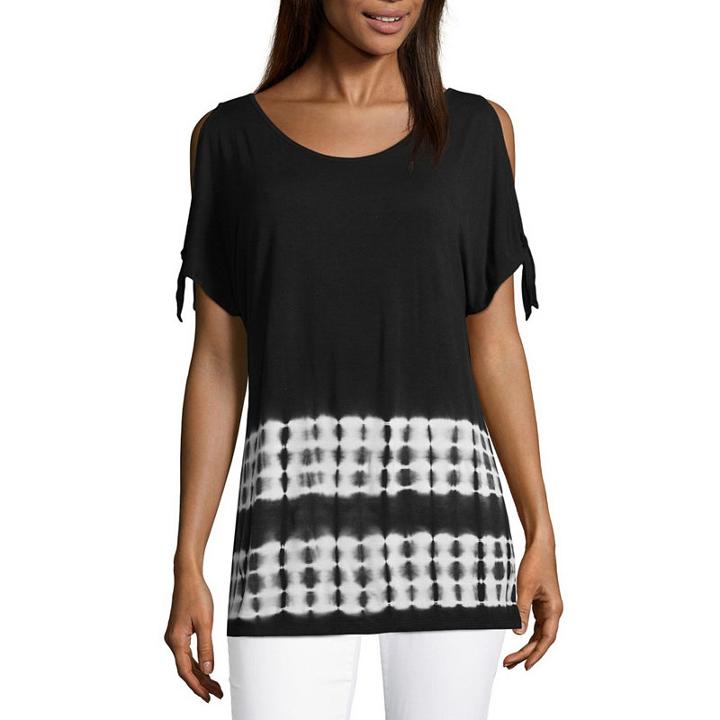 Liz Claiborne Como Blu Cold Shoulder Crew Neck Jersey Blouse