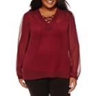 A.n.a Long-sleeve Lace-front Peasant Blouse - Plus