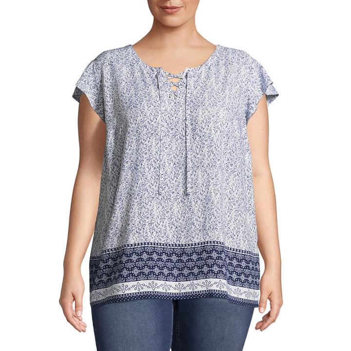 Liz Claiborne Flutter Sleeve Lace-up Top- Plus