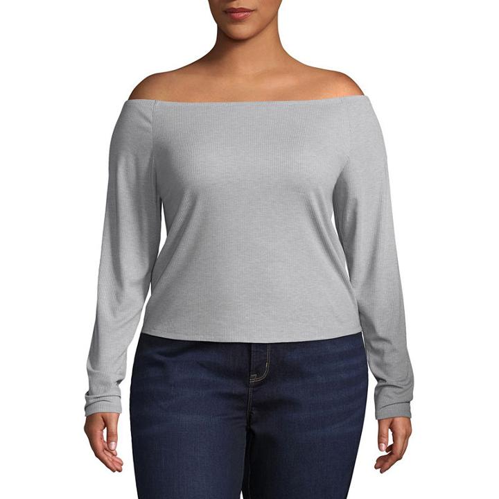 Arizona Long Sleeve Off The Shoulder Knit Blouse-juniors Plus