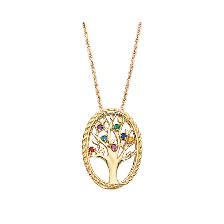 Personalized Birthstone Family Tree 14k Gold Over Brass Pendant Necklace