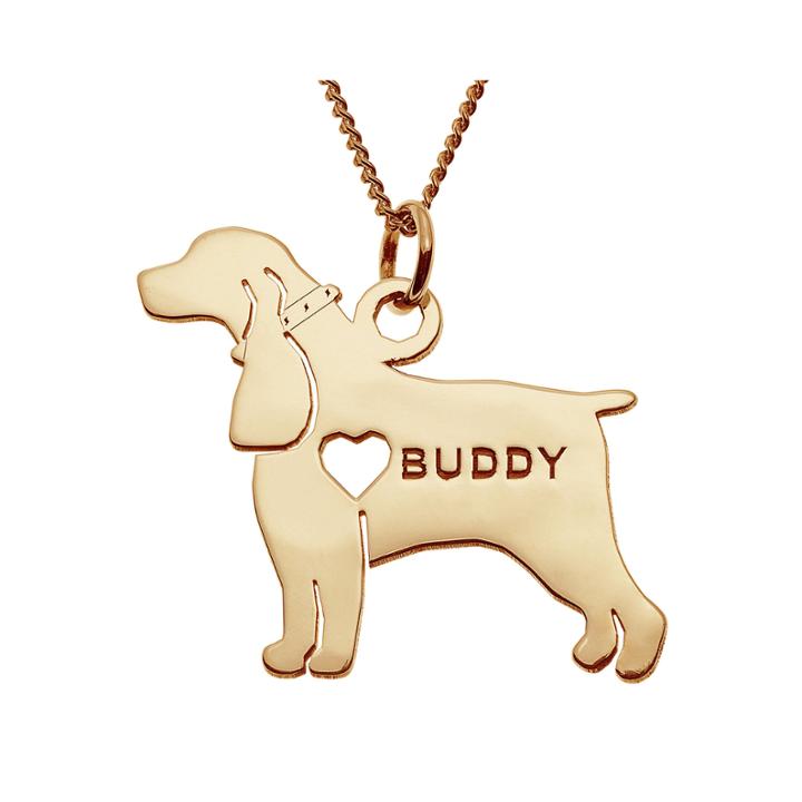 Personalized Cocker Spaniel 14k Yellow Gold Over Sterling Pendant Necklace