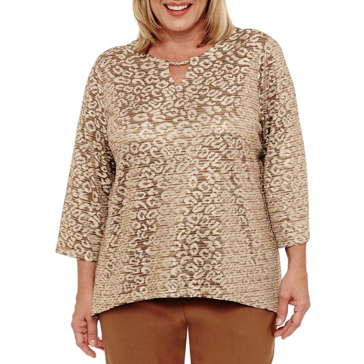 Alfred Dunner Jungle Habitat 3/4 Sleeve Animal T-shirt-womens Plus