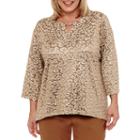 Alfred Dunner Jungle Habitat 3/4 Sleeve Animal T-shirt-womens Plus