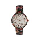 Olivia Pratt Womens Black Red Orange Floral Expansion Band Watch 25975black Red Orange