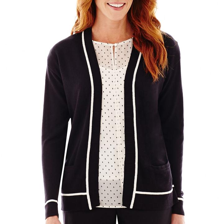 Liz Claiborne Long-sleeve Open-front Tipped Cardigan Sweater - Tall