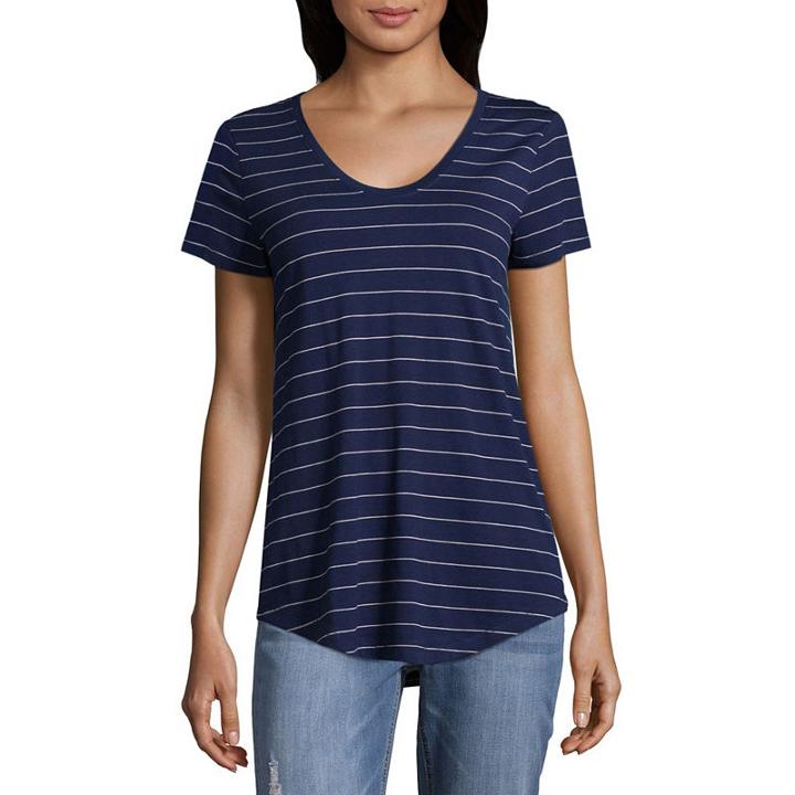A.n.a Ana Scoop Neck Tee Short Sleeve Scoop Neck Stripe T-shirt-womens