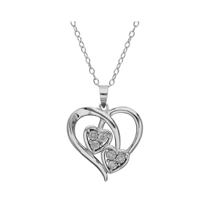 Diamond-accent Sterling Silver Triple Heart Pendant Necklace
