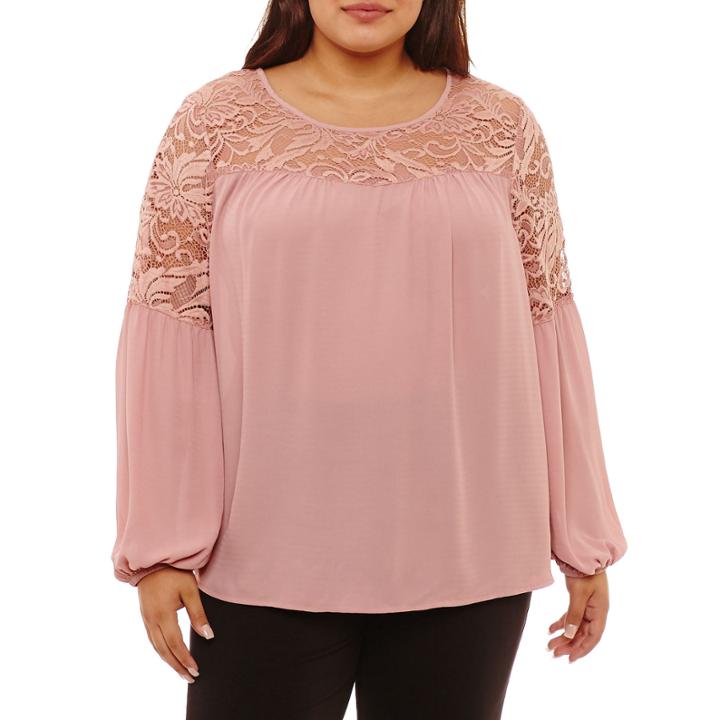 Alyx Long Sleeve Round Neck Chiffon Blouse-plus