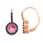 Lab-created Pink Sapphire & Blue Sapphire 14k Rose Gold Over Silver Leverback Earrings