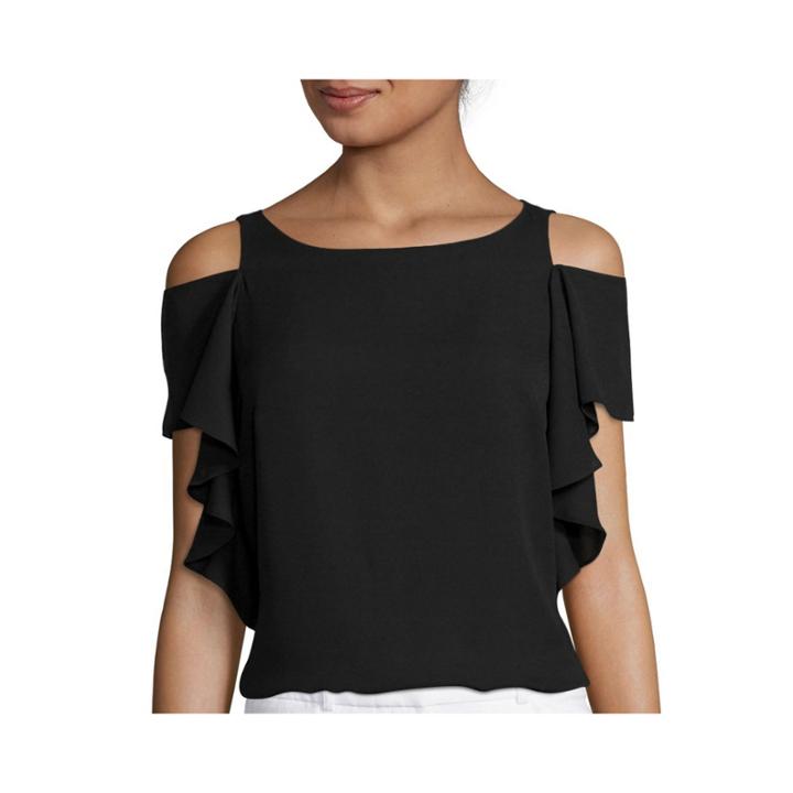 Worthington Cold Shoulder Ruffle Blouse