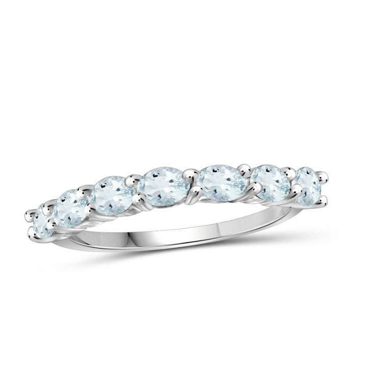 Womens Color Enhanced Blue Aquamarine Sterling Silver Side Stone Ring